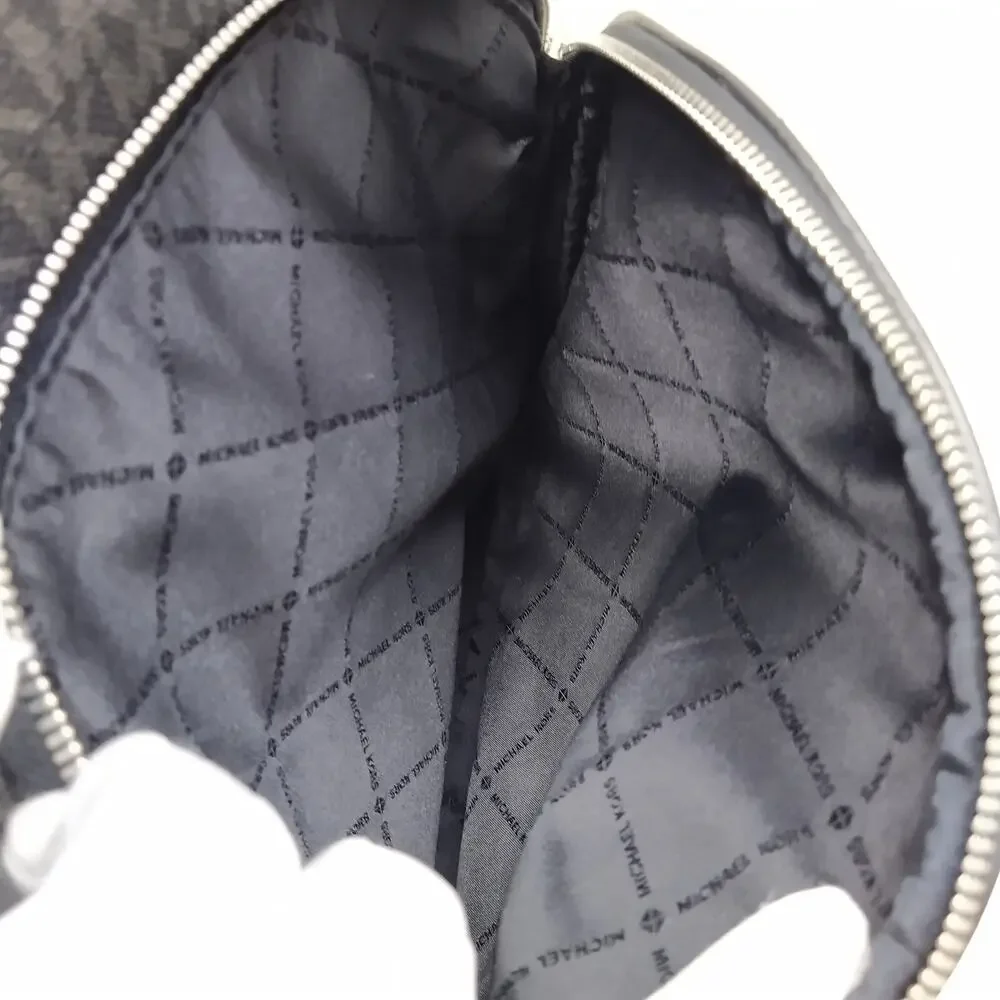 Michael Kors Black Coated Canvas Leather Trim MK Printed Zipper Backpack